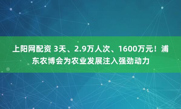 上阳网配资 3天、2.9万人次、1600万元！浦东农博会为农业发展注入强劲动力