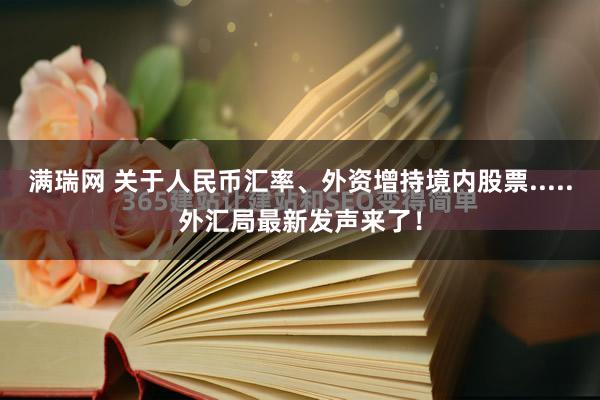 满瑞网 关于人民币汇率、外资增持境内股票.....外汇局最新发声来了！